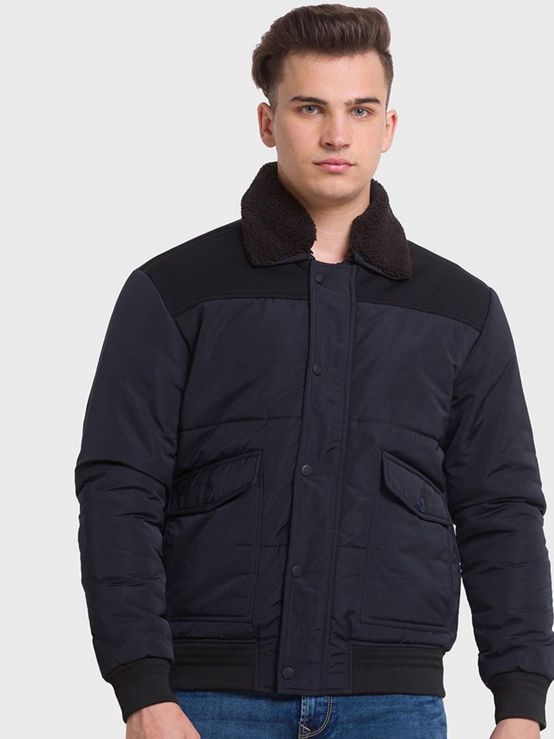 

ColorPlus Men Blue Colourblocked Bomber Jacket