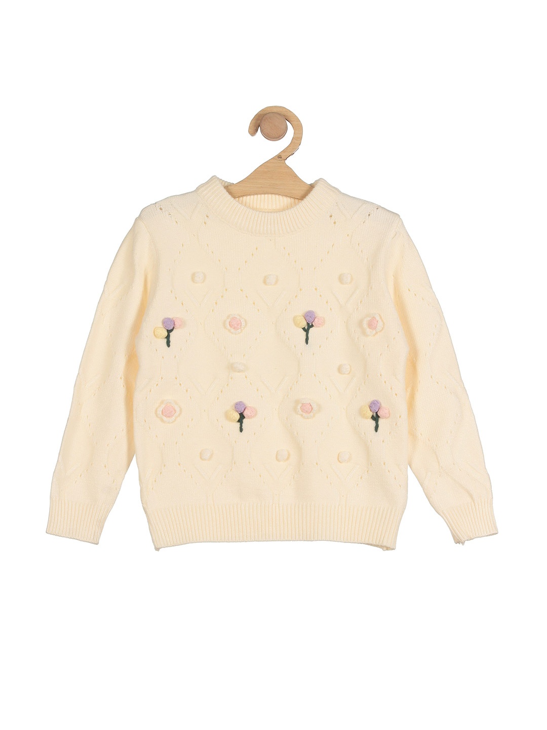 

Lil Lollipop Girls Cream-Coloured & Pink Floral Pullover with Embroidered Detail