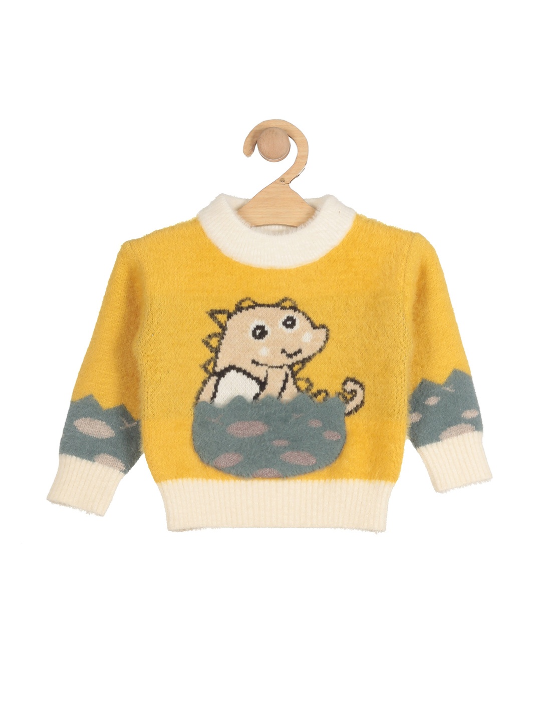 

Lil Lollipop Unisex Kids Mustard & Off White Printed Pullover with Fuzzy Detail