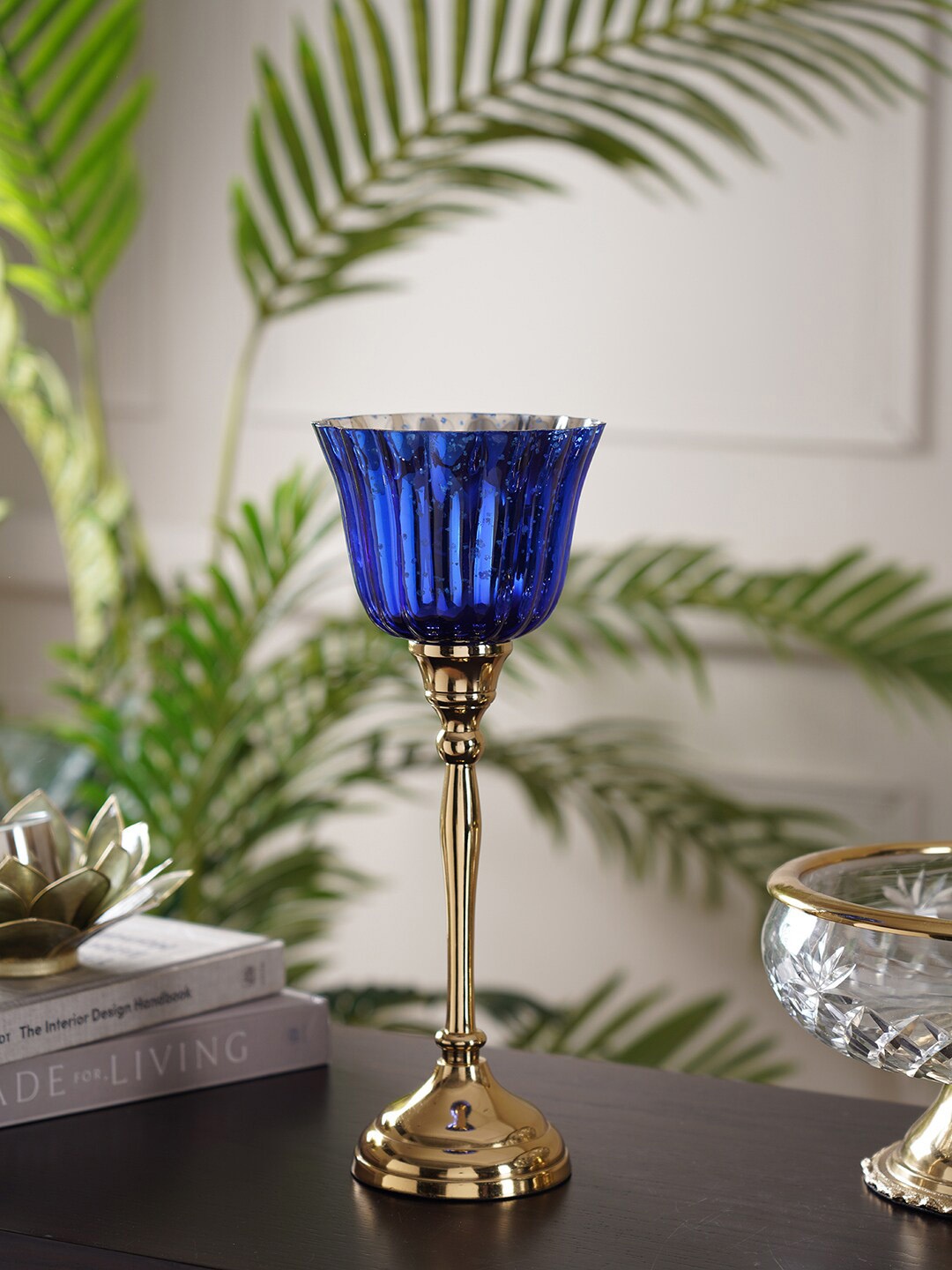 

Pure Home and Living Blue & Gold-Toned Solid large Candle Holder