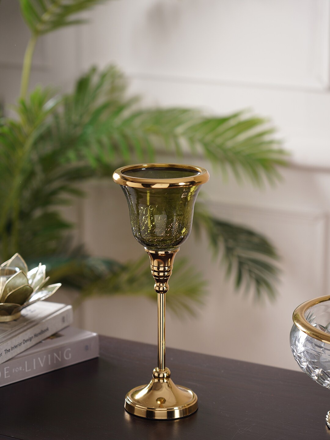 

Pure Home and Living Green & Gold-Toned Solid large Candle Holder
