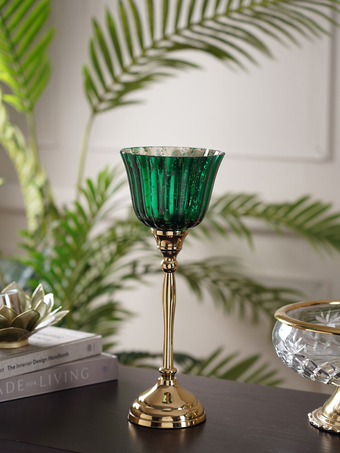 

Pure Home and Living Green & Gold-Toned Solid Large Candle Holder