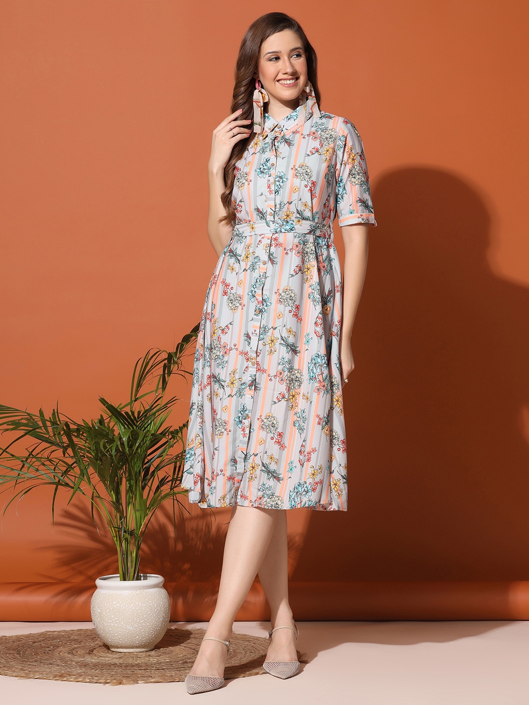 

FASHION DREAM Women Multicoloured Floral Printed Midi Dress, Multi