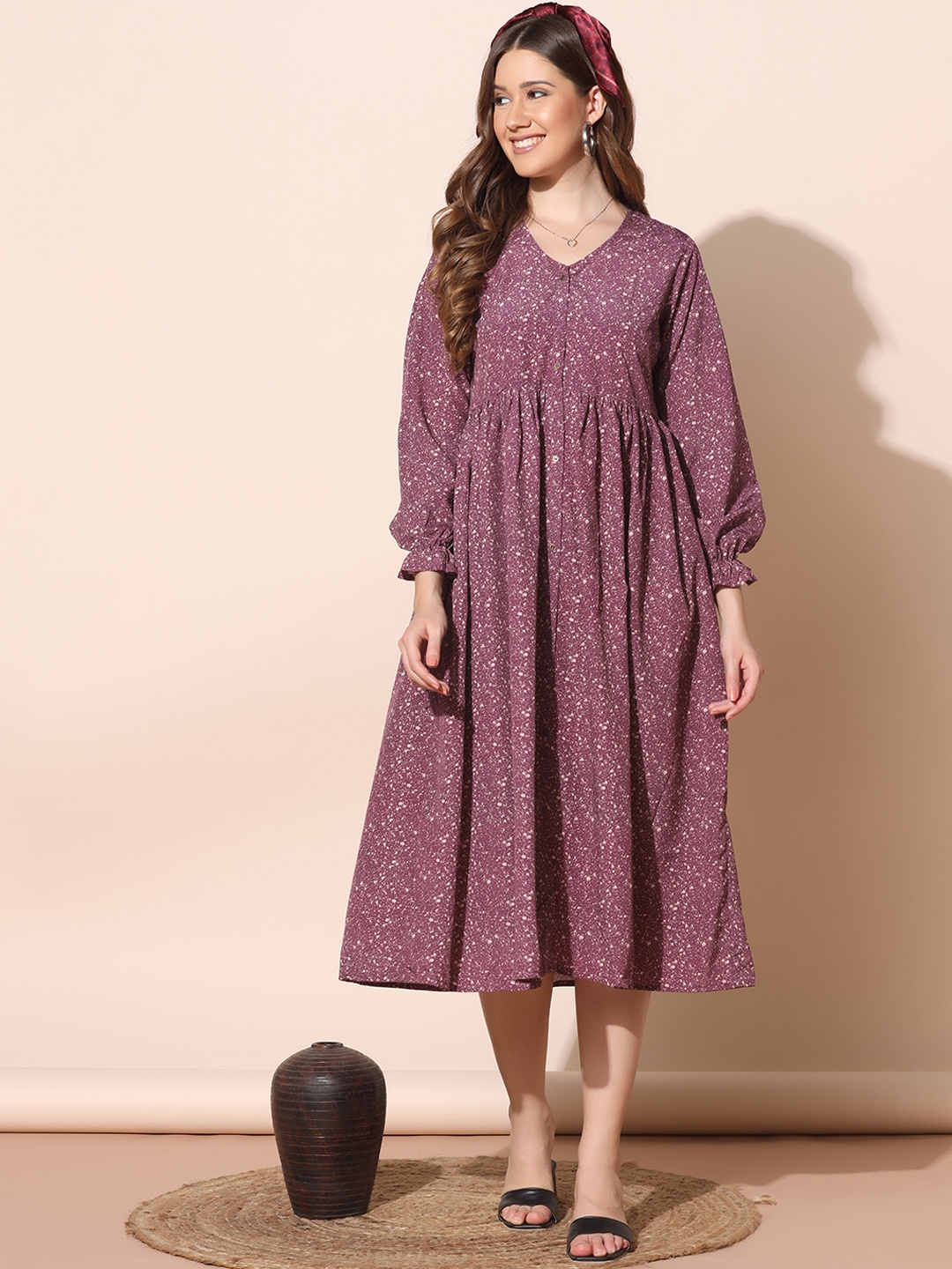 

FASHION DREAM Women Purple Printed Midi Dress