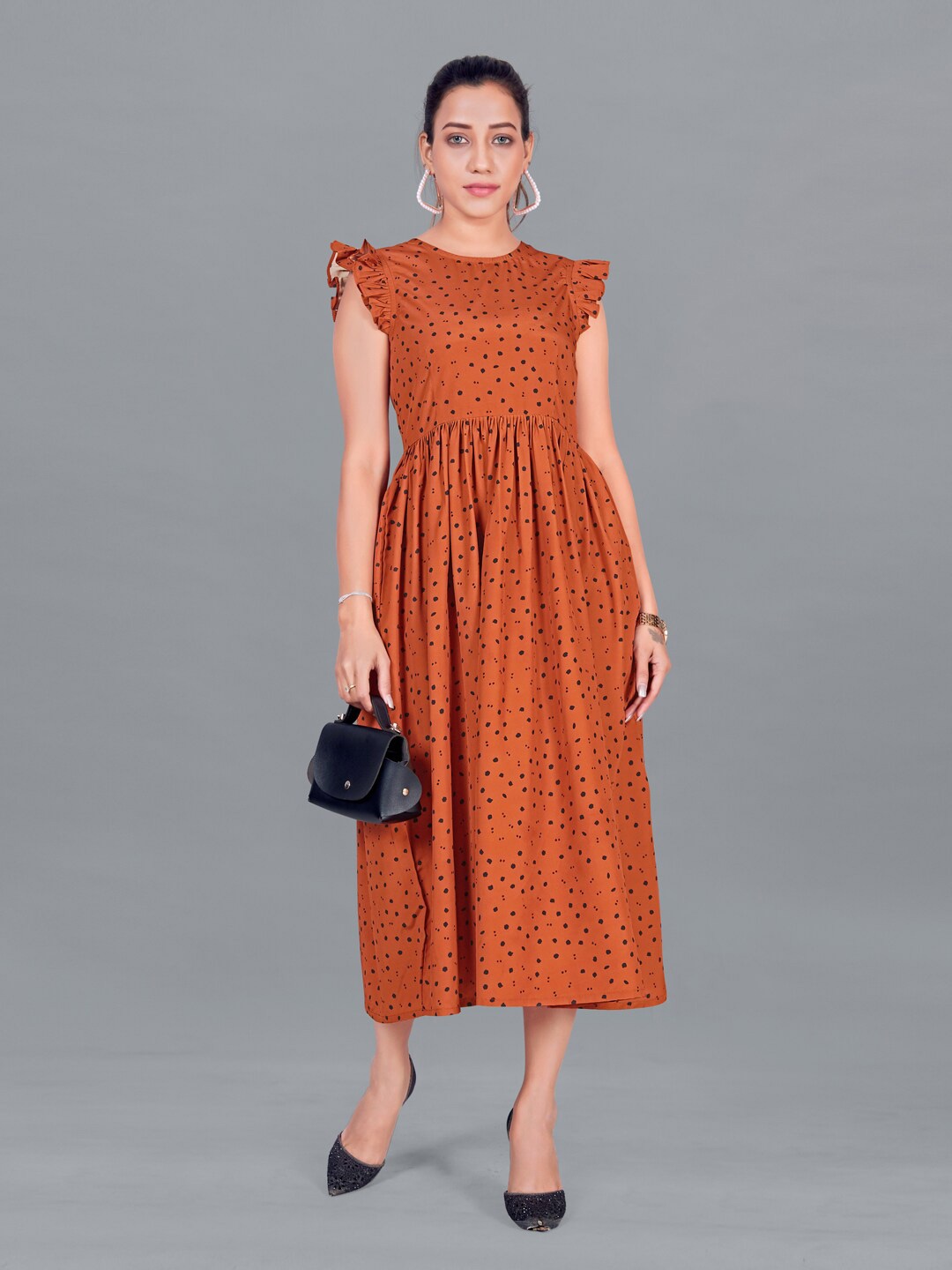 

FASHION DREAM Women Rust Printed Midi Dress