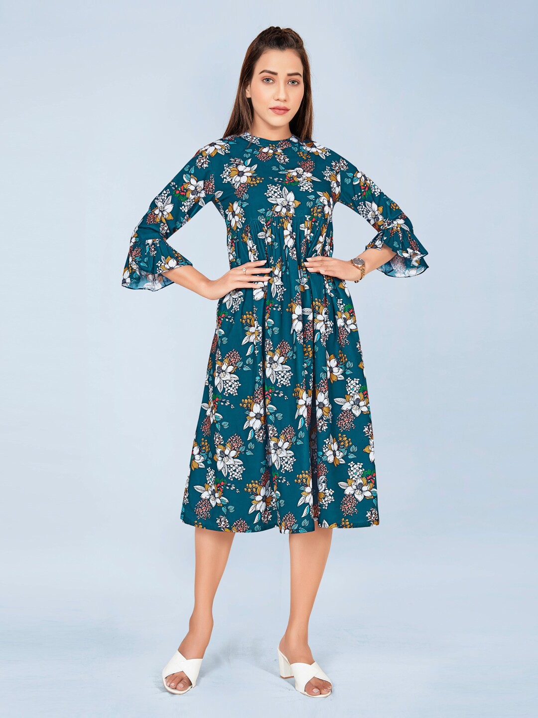 

FASHION DREAM Teal Floral Midi Dress