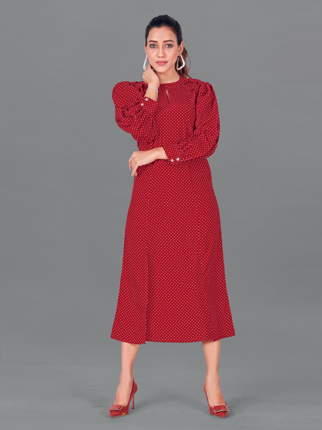 

FASHION DREAM Maroon A-Line Midi Dress