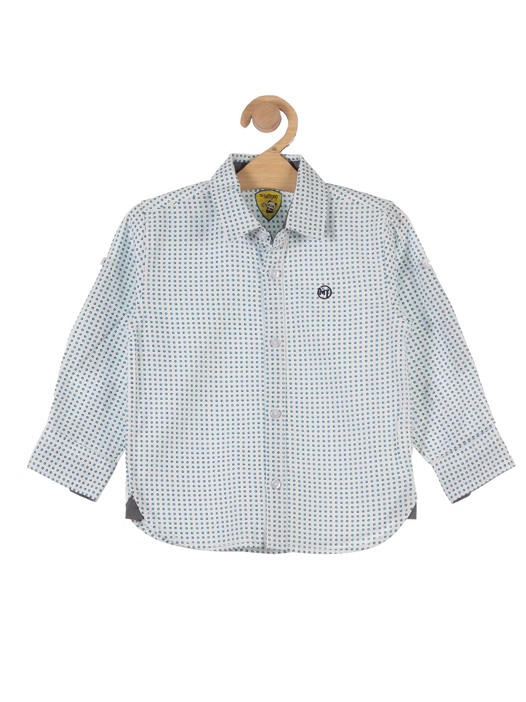 

Lil Lollipop Boys Off White Micro Ditsy Print Rolled Up Sleeves Cotton Casual Shirt