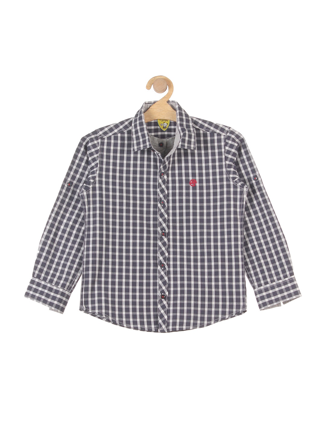 

Lil Lollipop Boys Blue Windowpane Checked Casual Shirt With Attached Tshirt