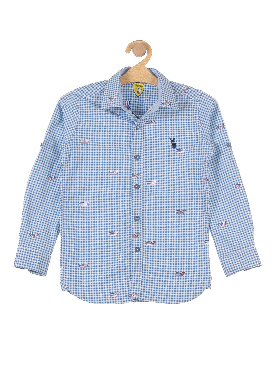 

Lil Lollipop Boys Blue Micro Checks Print Rolled Up Sleeves Cotton Casual Shirt