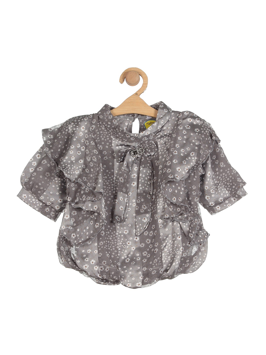 

Lil Lollipop Grey Floral Print Blouson Top