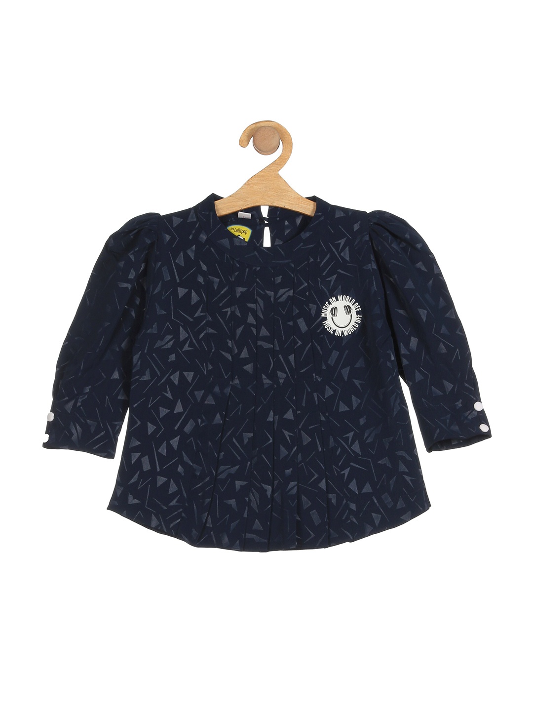 

Lil Lollipop Girls Navy Blue Geometric Print Top