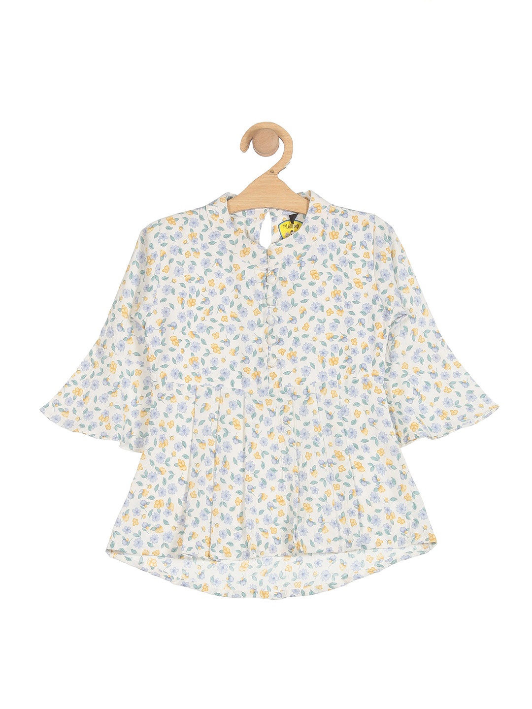 

Lil Lollipop White Floral Print Mandarin Collar Shirt Style Top