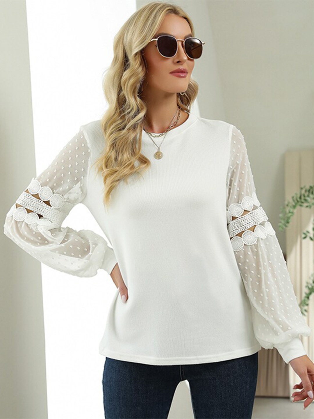 

BoStreet White Cuffed Sleeves Top