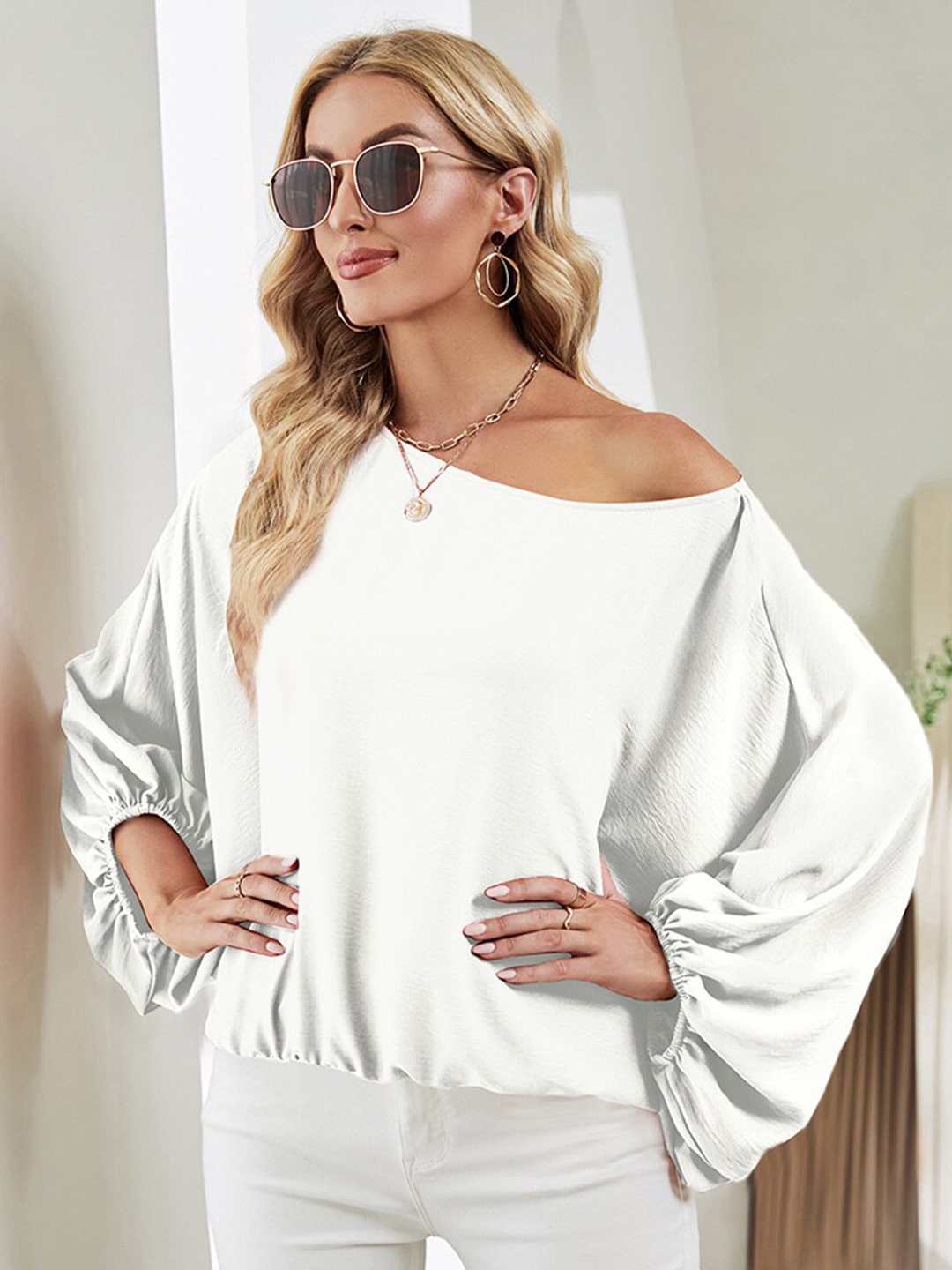 

BoStreet Women White Solid One Shoulder Top