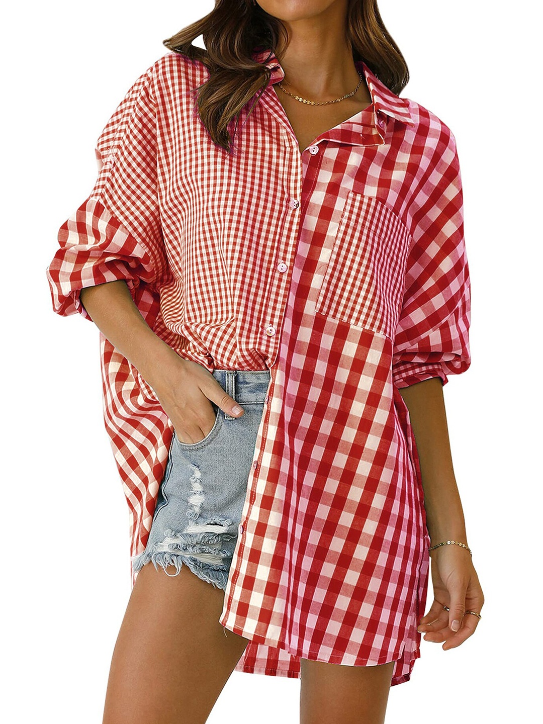 

BoStreet Red Checked Shirt Style Top