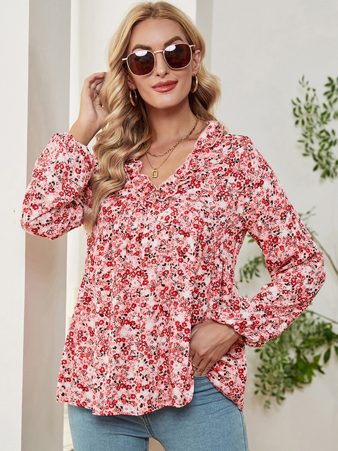 

BoStreet Pink Floral Print Top