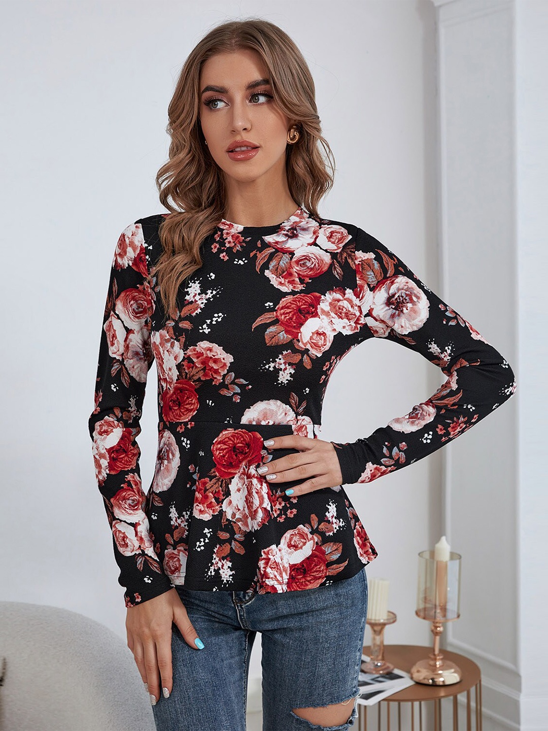 

BoStreet Multicoloured Floral Print Mandarin Collar Top, Multi