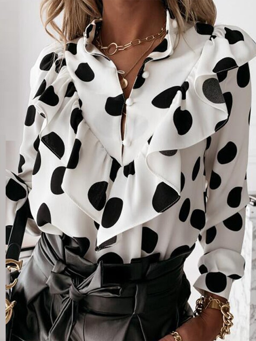 

BoStreet Women White & Black Polka Dot Printed Casual Shirt