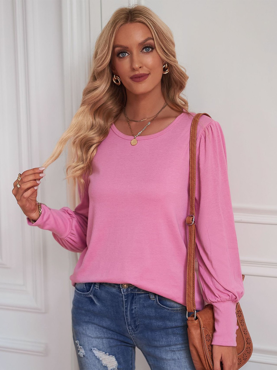 

BoStreet Woman Pink Bishop Sleeves Top