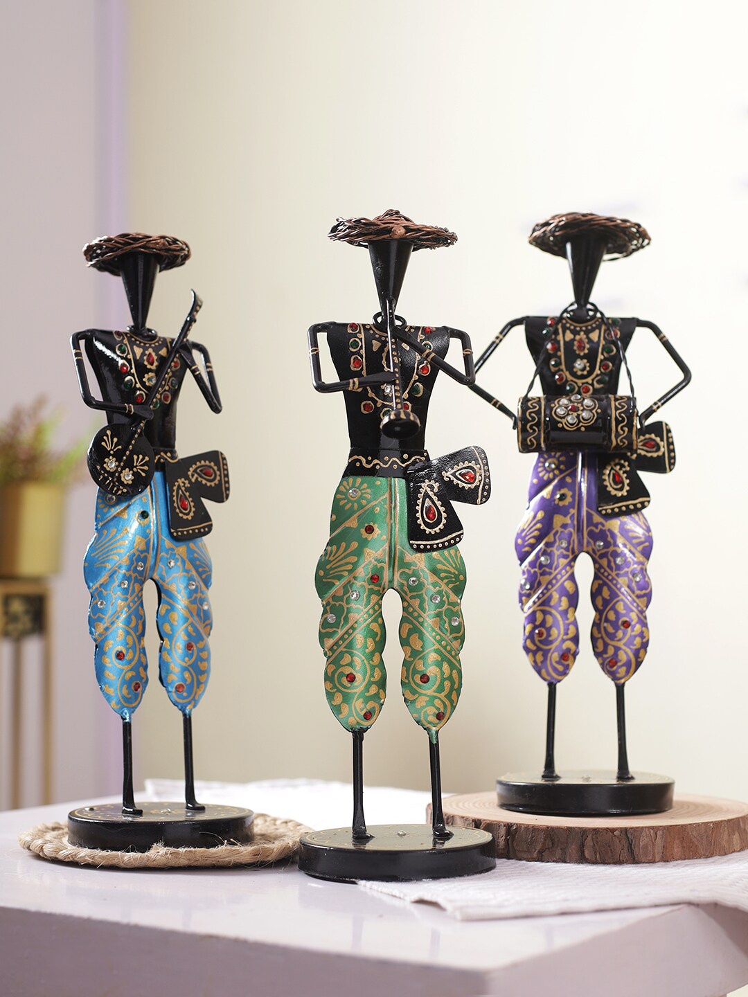 

Aapno Rajasthan Blue Green Set Of 3 Musical Figurine