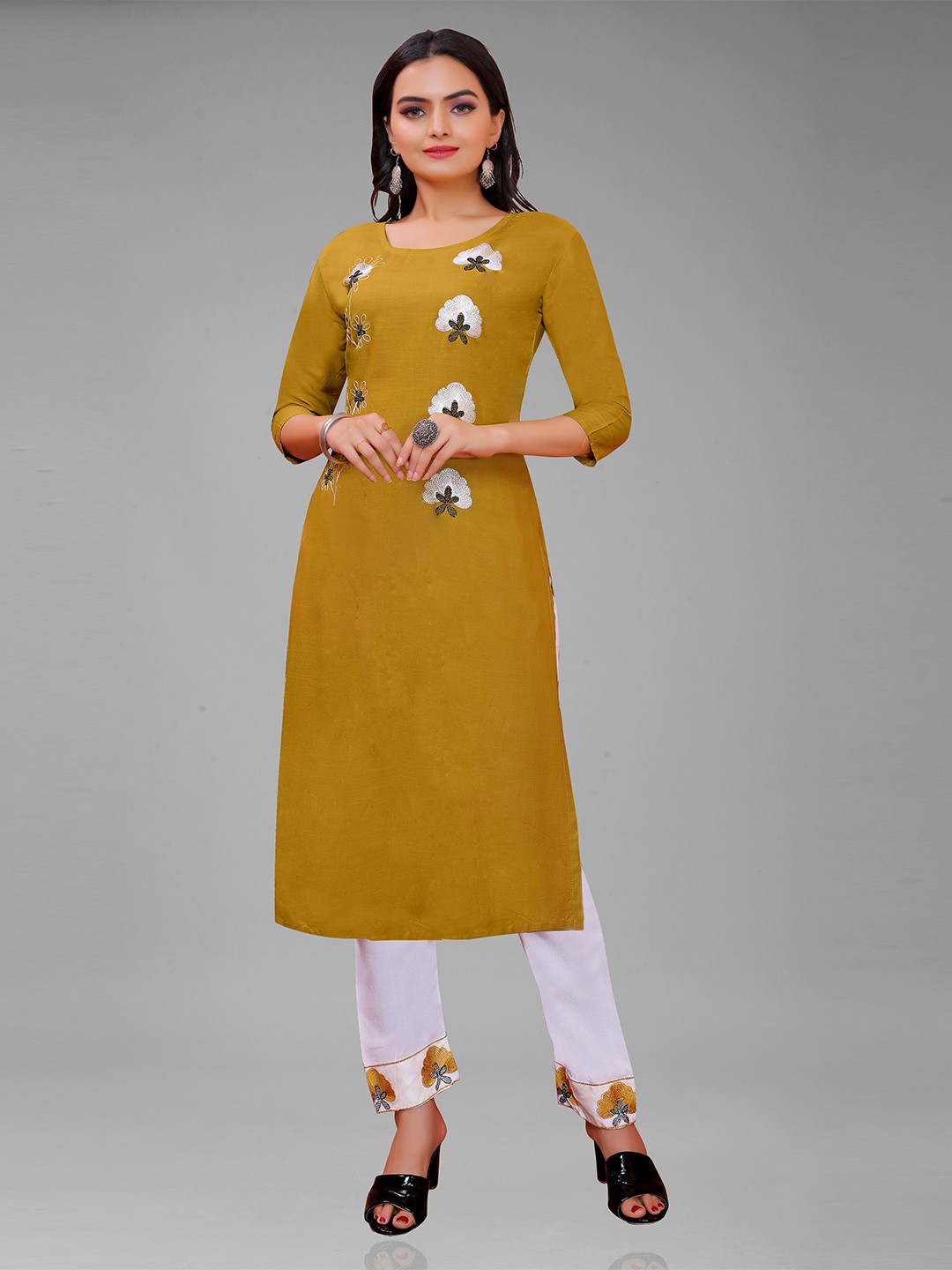 

Paramparik Textile Women Kurta with Trouser Set, Mustard