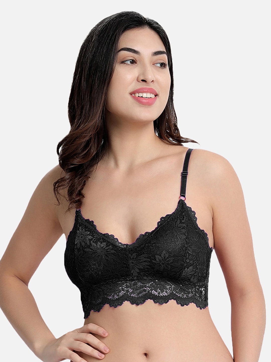 

Spiaty Floral Lightly Padded Bralette Bra, Black