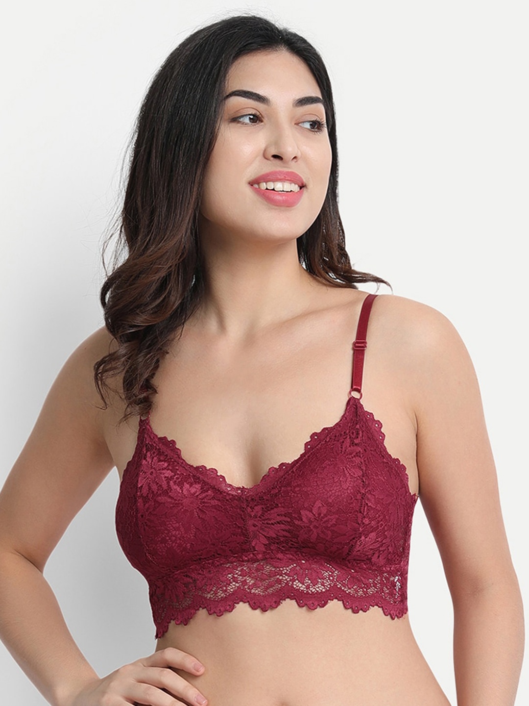 

Spiaty Floral Lightly Padded Bralette Bra, Maroon