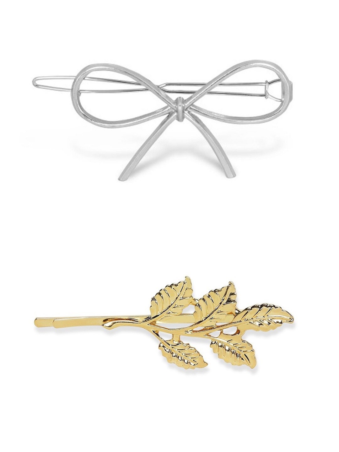 

OOMPH Women Silver-Toned & Gold-Toned Set of 2 Embellished Tic Tac Hair Clip