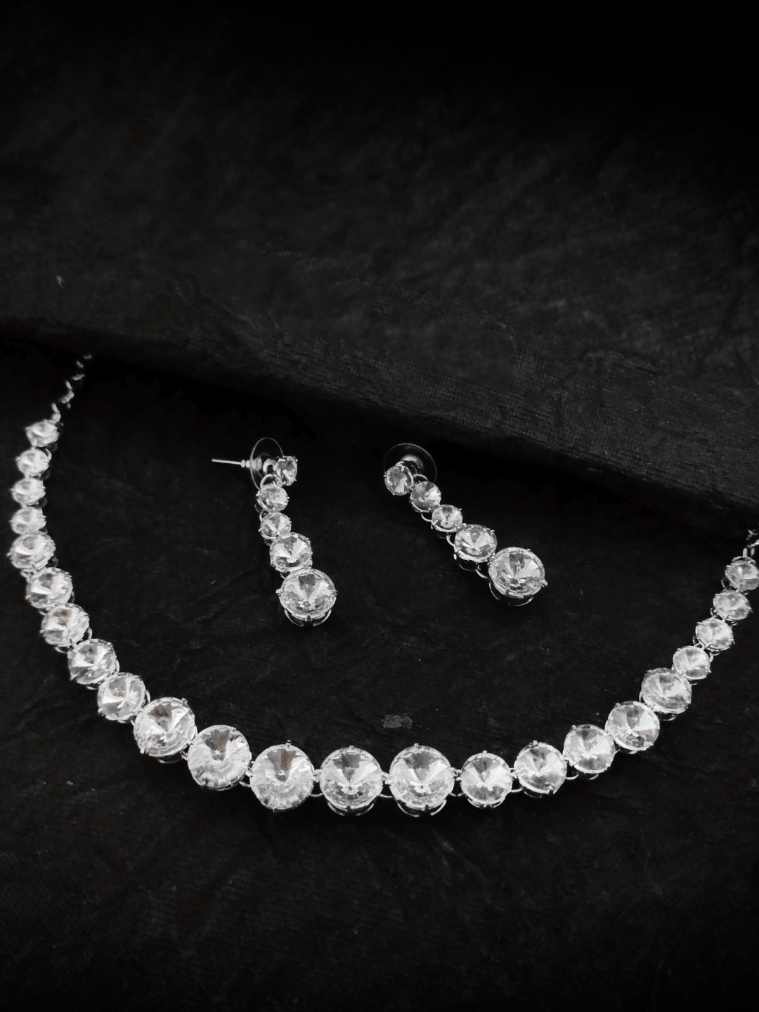 

OOMPH Silver-Toned White CZ & AD-Studded Handcrafted Jewellery Set