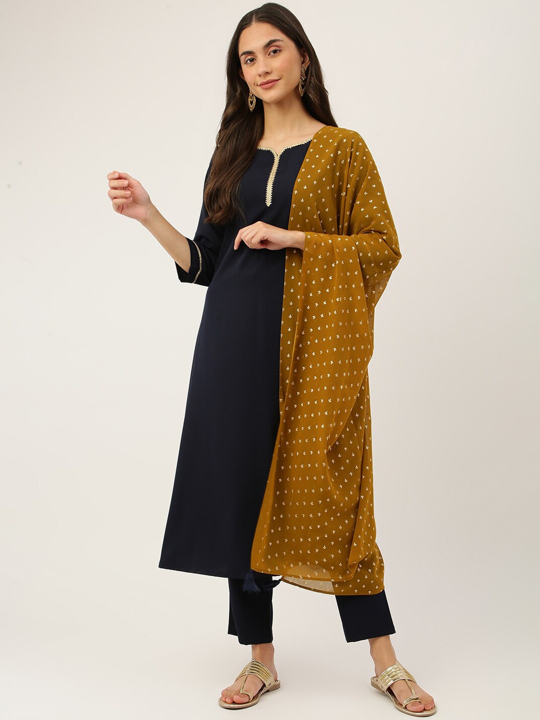 

FIORRA Women Kurta with Trousers & With Dupatta, Navy blue