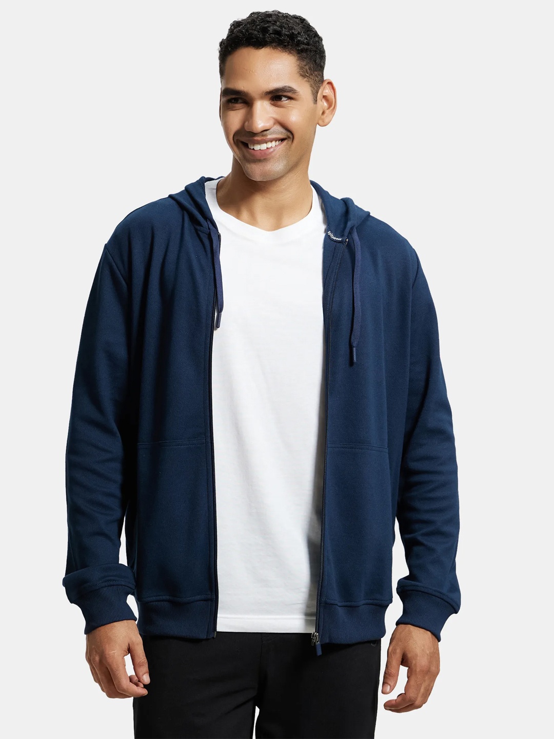 

Jockey Combed Cotton Rich Pique Hoodie Jacket with Ribbed Cuffs-AM61, Blue