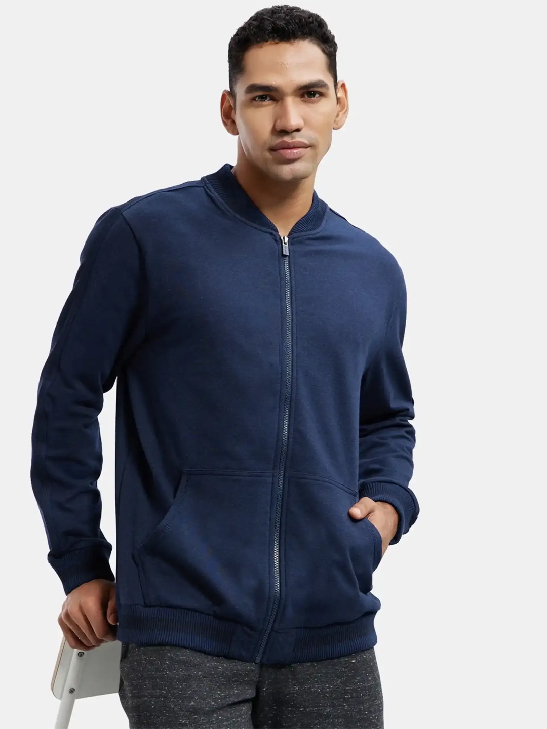

Jockey Combed Cotton Rich Fleece Jacket With StayWarm Technology-AM92, Blue
