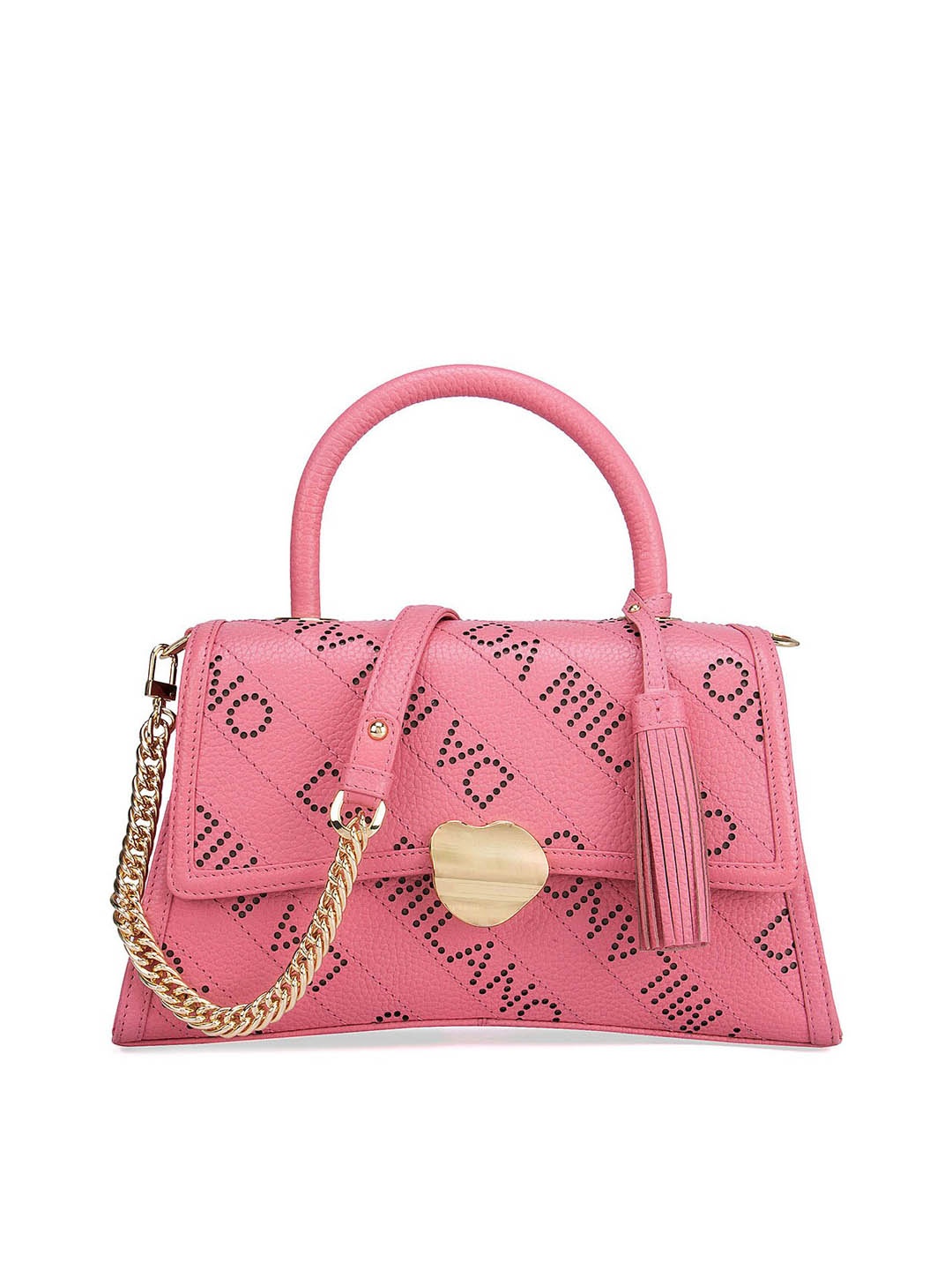 

Da Milano Pink Leather Structured Handheld Bag with Cut Work