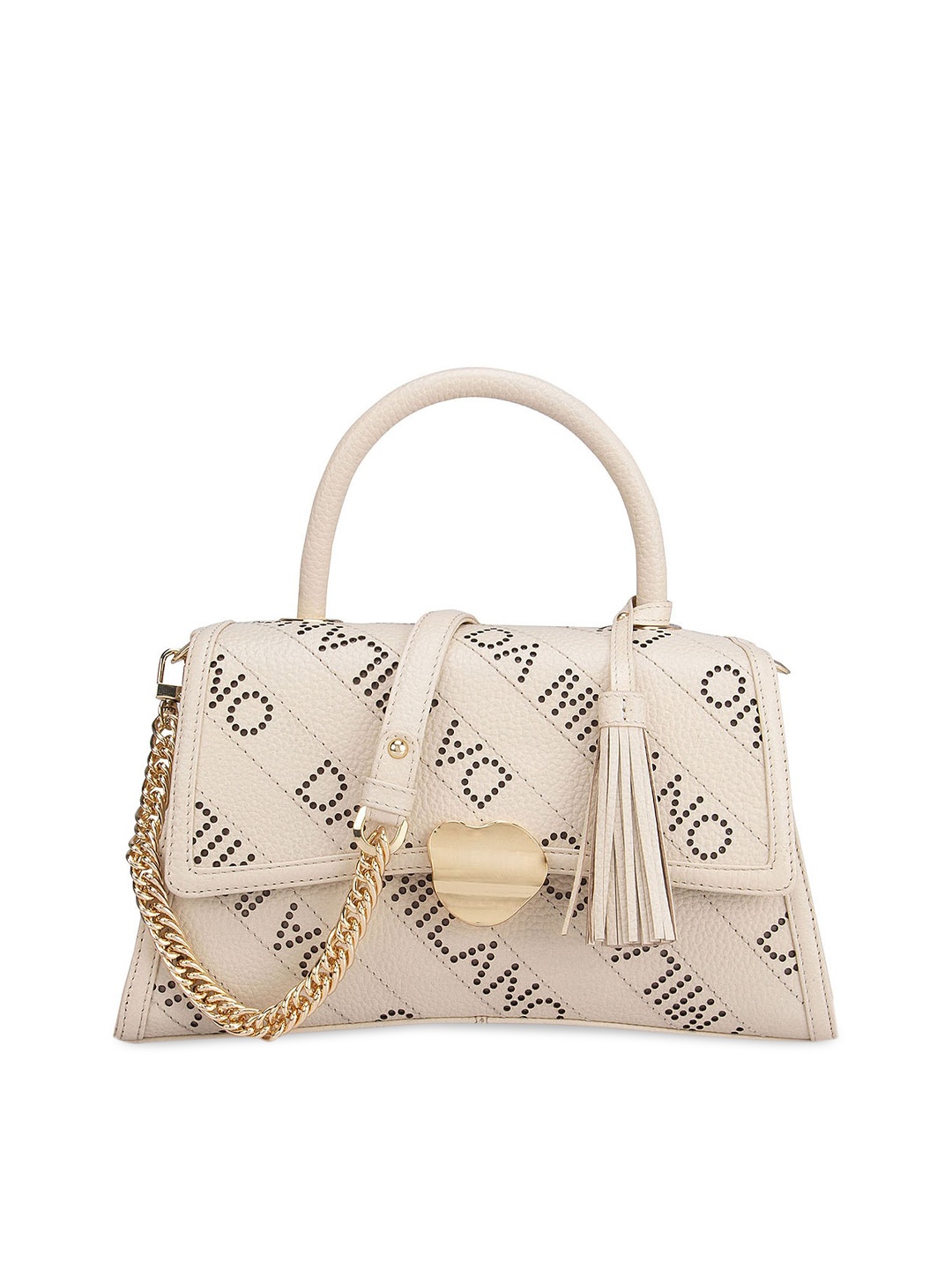 

Da Milano Leather Structured Satchel with Cut Work, Beige