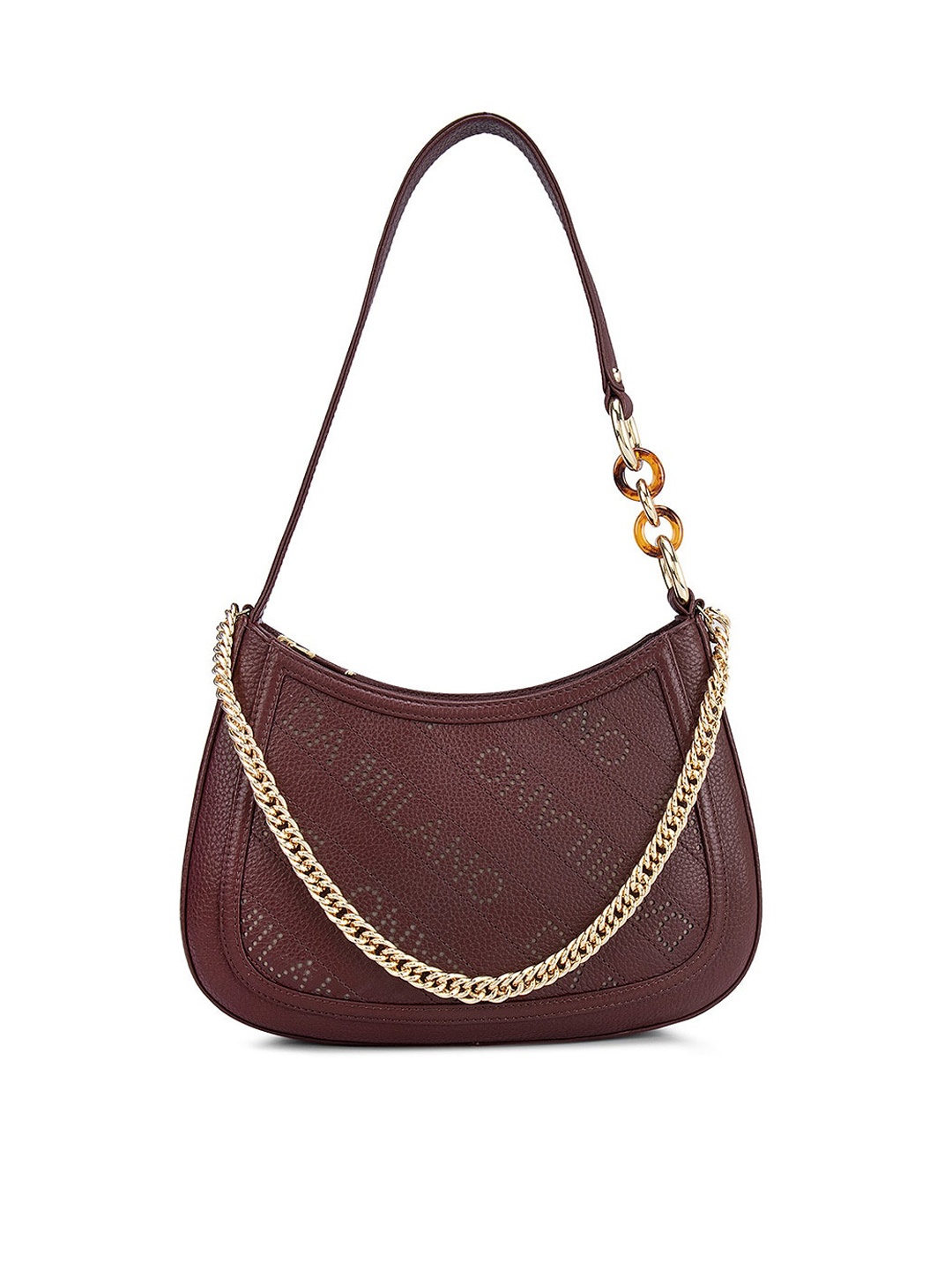 

Da Milano Leather Half Moon Hobo Bag with Cut Work, Burgundy