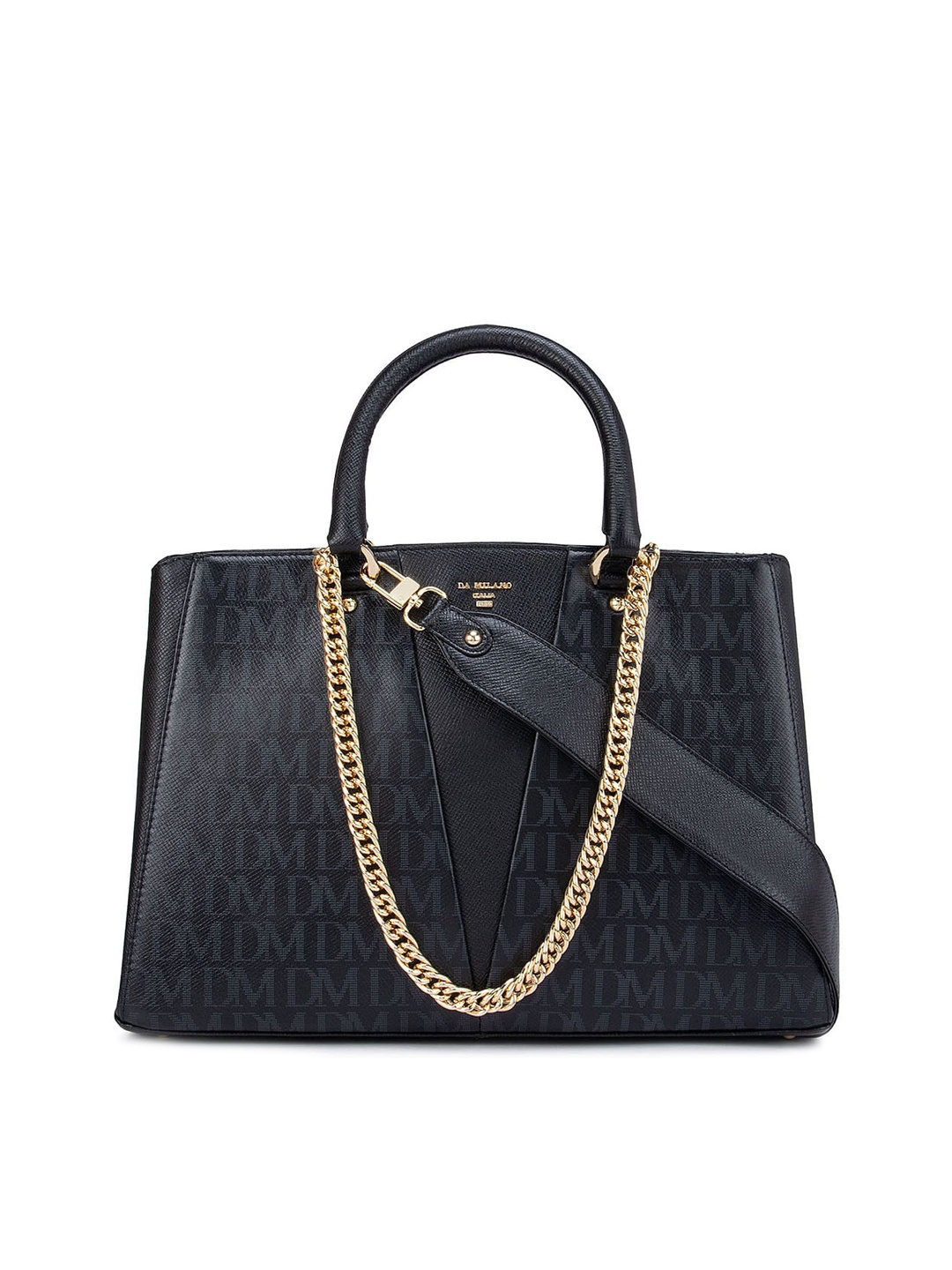 

Da Milano Women Textured Leather Oversized Structured Handheld Bag, Black