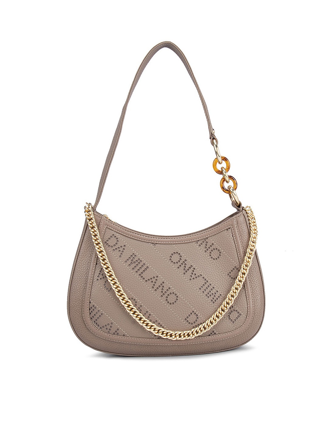 

Da Milano Women Printed Leather Oversized Half Moon Handheld Bag, Brown