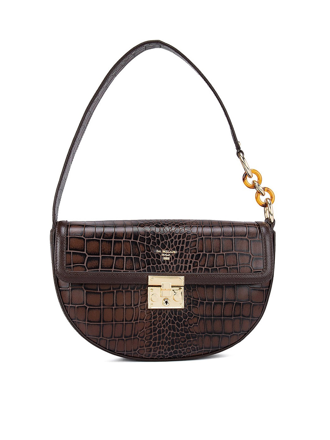 

Da Milano Women Printed Leather Half Moon Handheld Bag, Brown