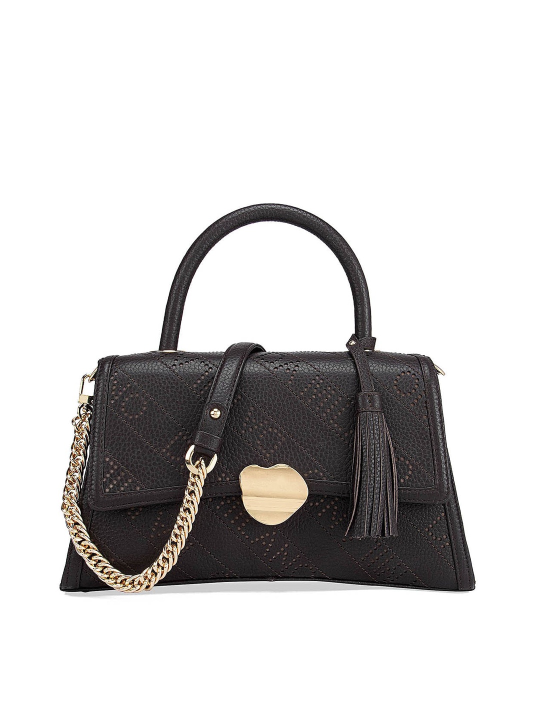 

Da Milano Women Printed Leather Structured Satchel with Tasselled, Brown
