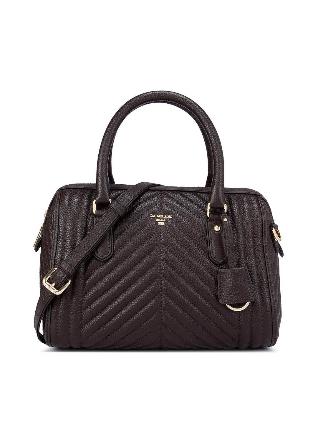 

Da Milano Brown Leather Structured Handheld Bag with Quilted