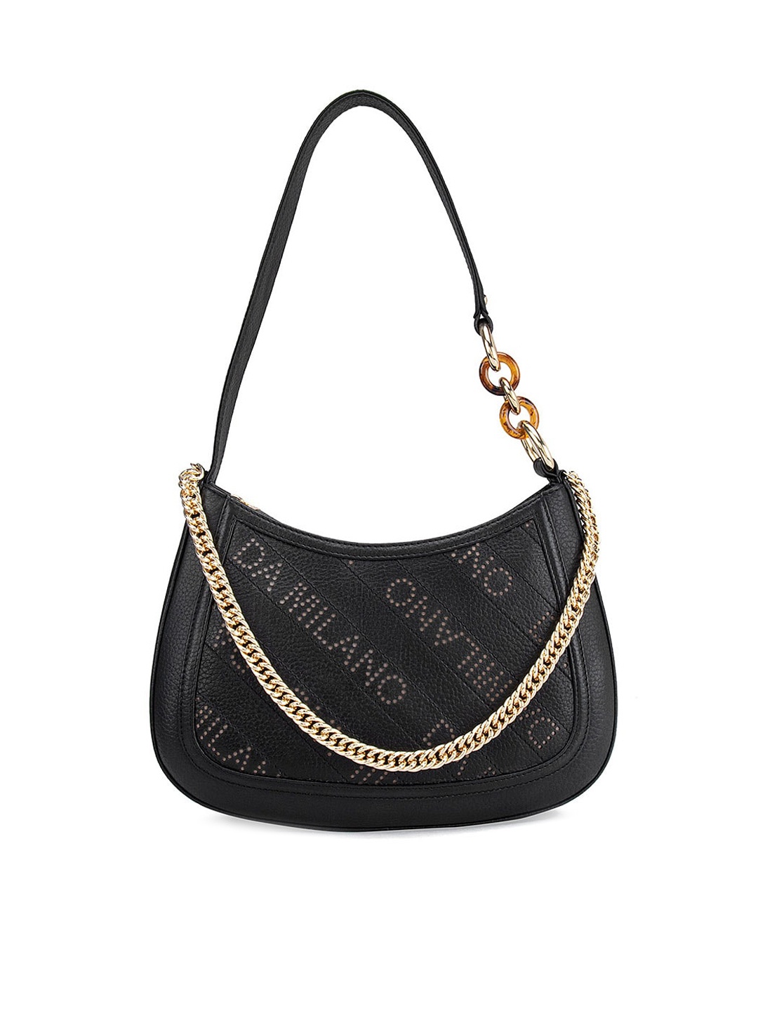 

Da Milano Black Embellished Leather Half Moon Hobo Bag