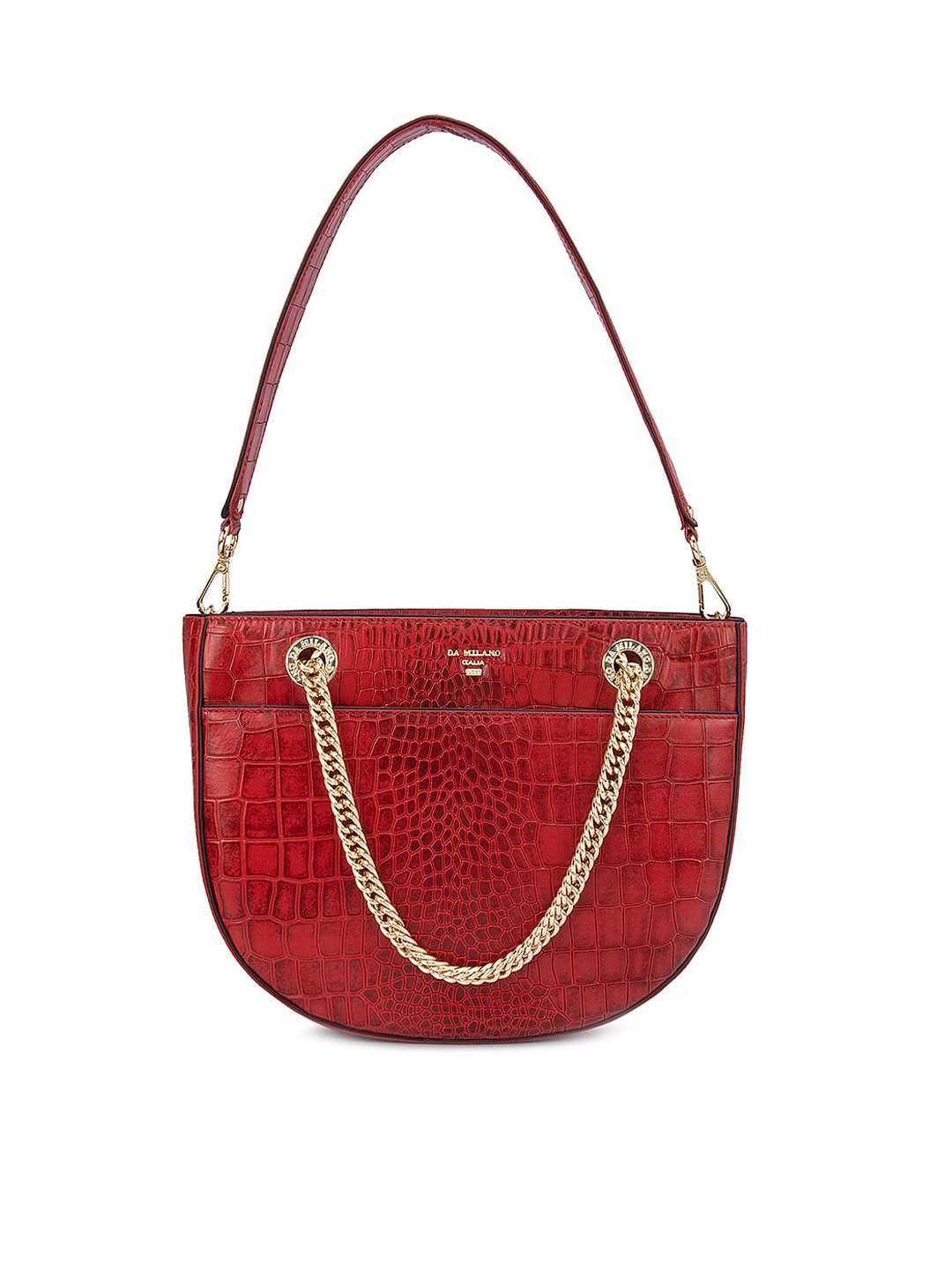 

Da Milano Women Textured Leather Structured Sling Bag, Red