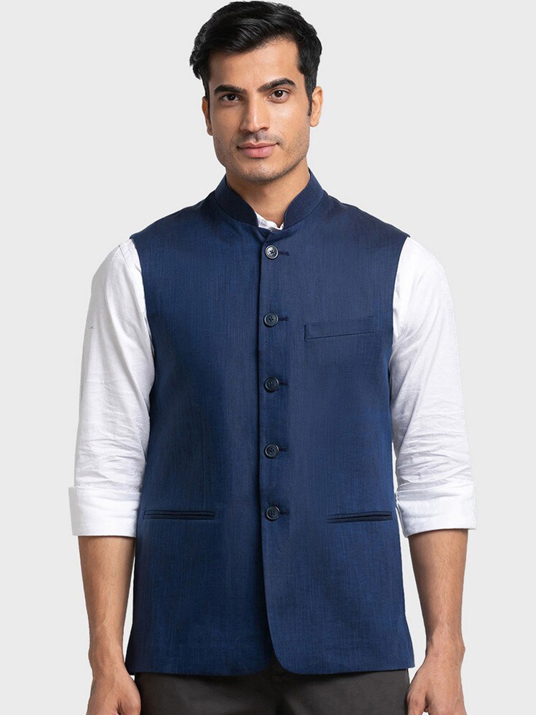 

ColorPlus Men Blue Solid Contemporary Fit Nehru Jacket