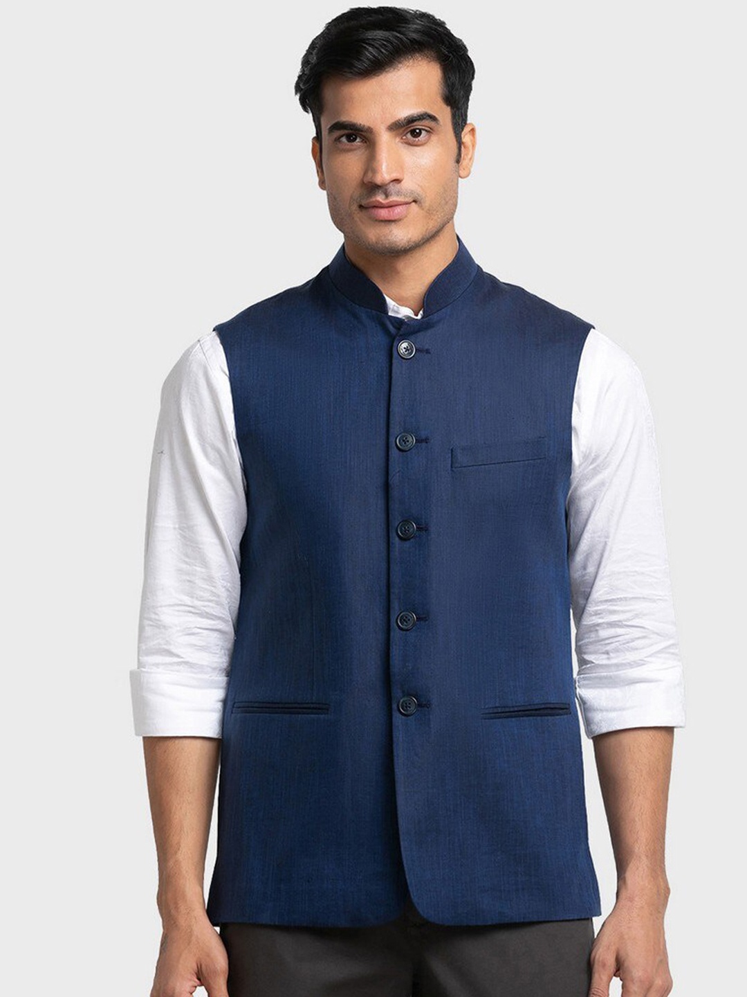 

ColorPlus Men Blue Solid Pure Cotton Waistcoat