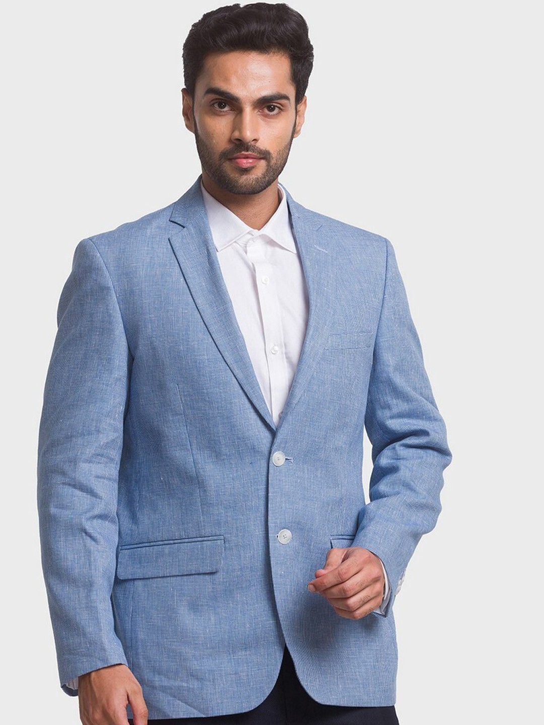 

ColorPlus Men Blue Self Design Single-Breasted Formal Blazers