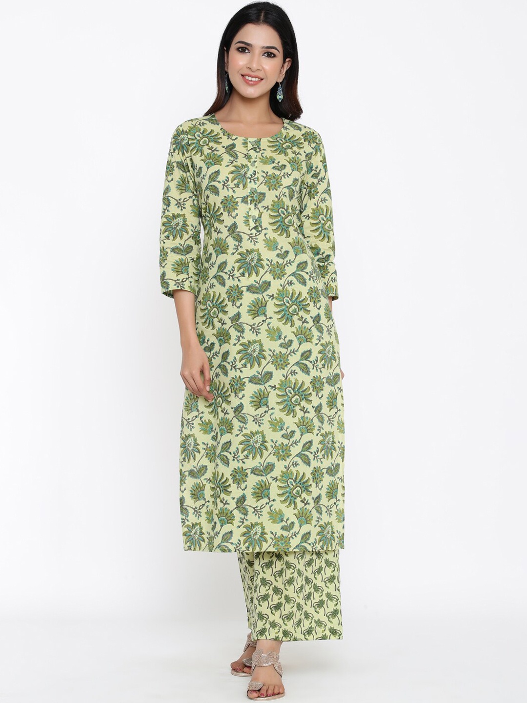 

kipek Women Floral Printed Pure Cotton Kurta with Palazzos, Yellow