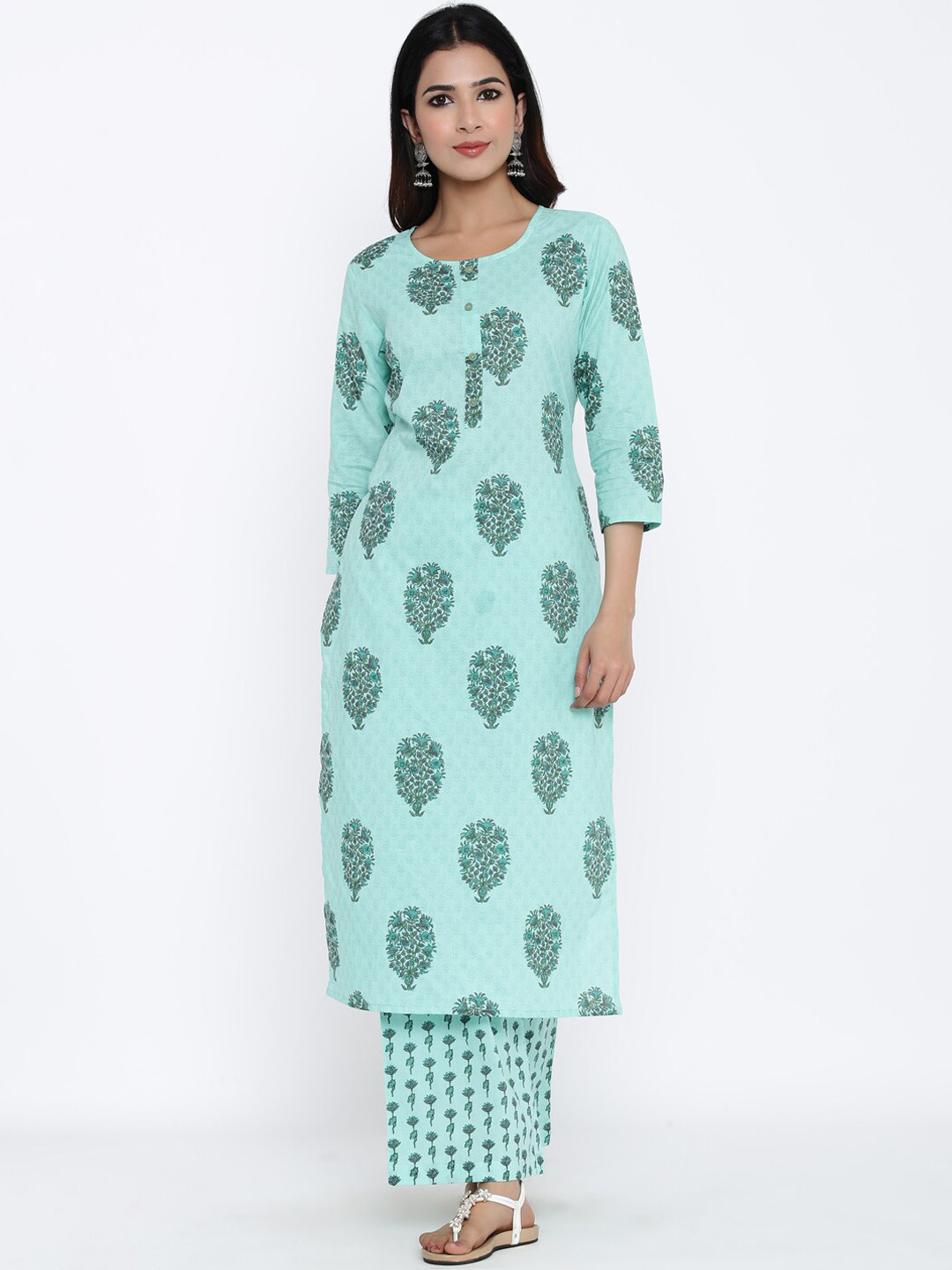 

kipek Women Ethnic Motifs Printed Pure Cotton Kurti with Palazzos, Blue