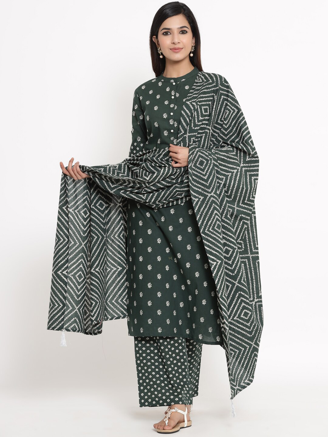 

kipek Women Ethnic Motifs Printed Pure Cotton Kurta with Palazzo & With Dupatta, Green
