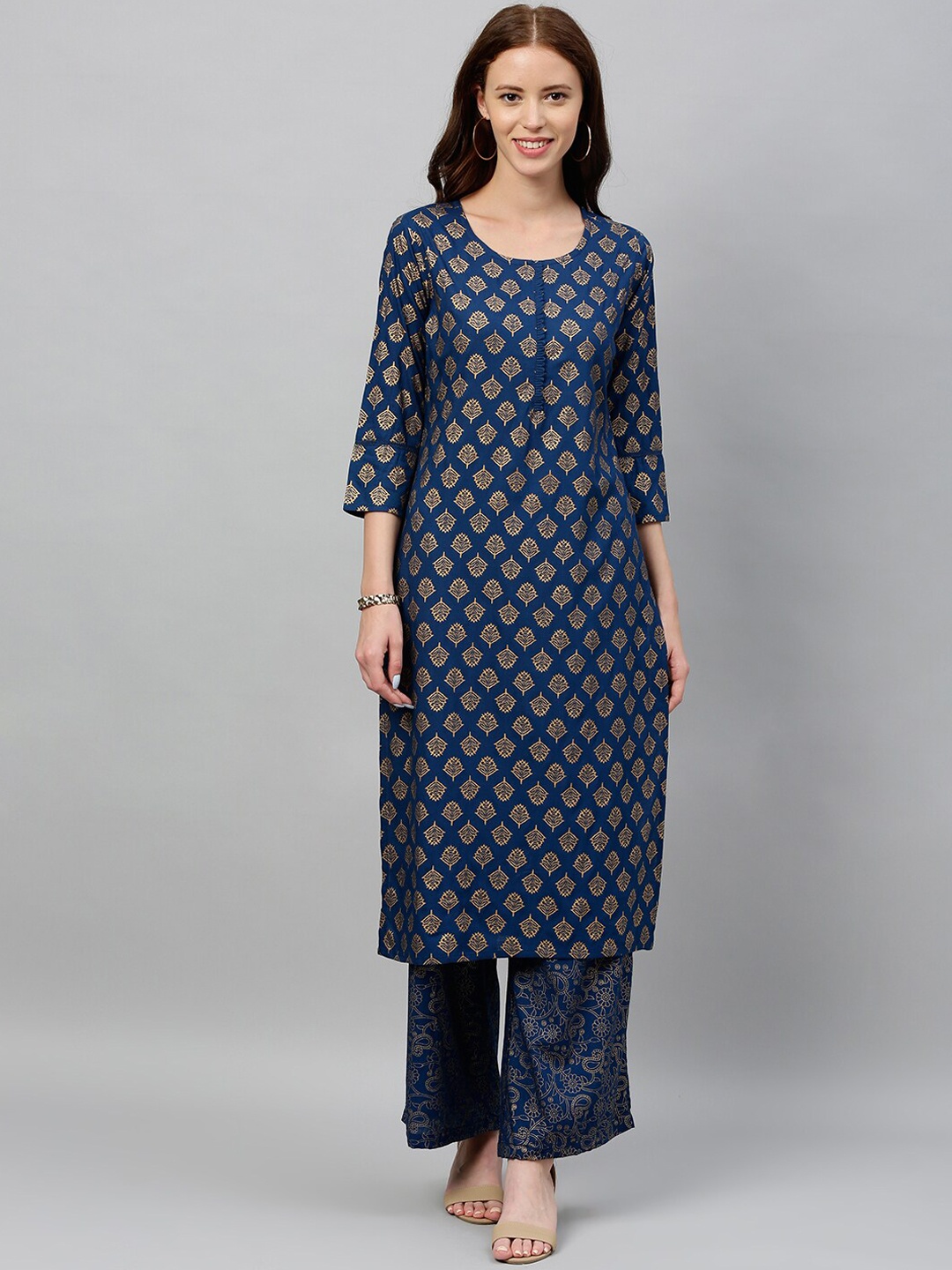 

kipek Women Ethnic Motifs Printed Kurta with Palazzos, Teal